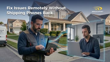home service tech looking at wireless device with technical support remotely helping him