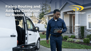 fleet driver with tablet with title saying Fixing Routing and Address Confusion for Mobile Fleets
