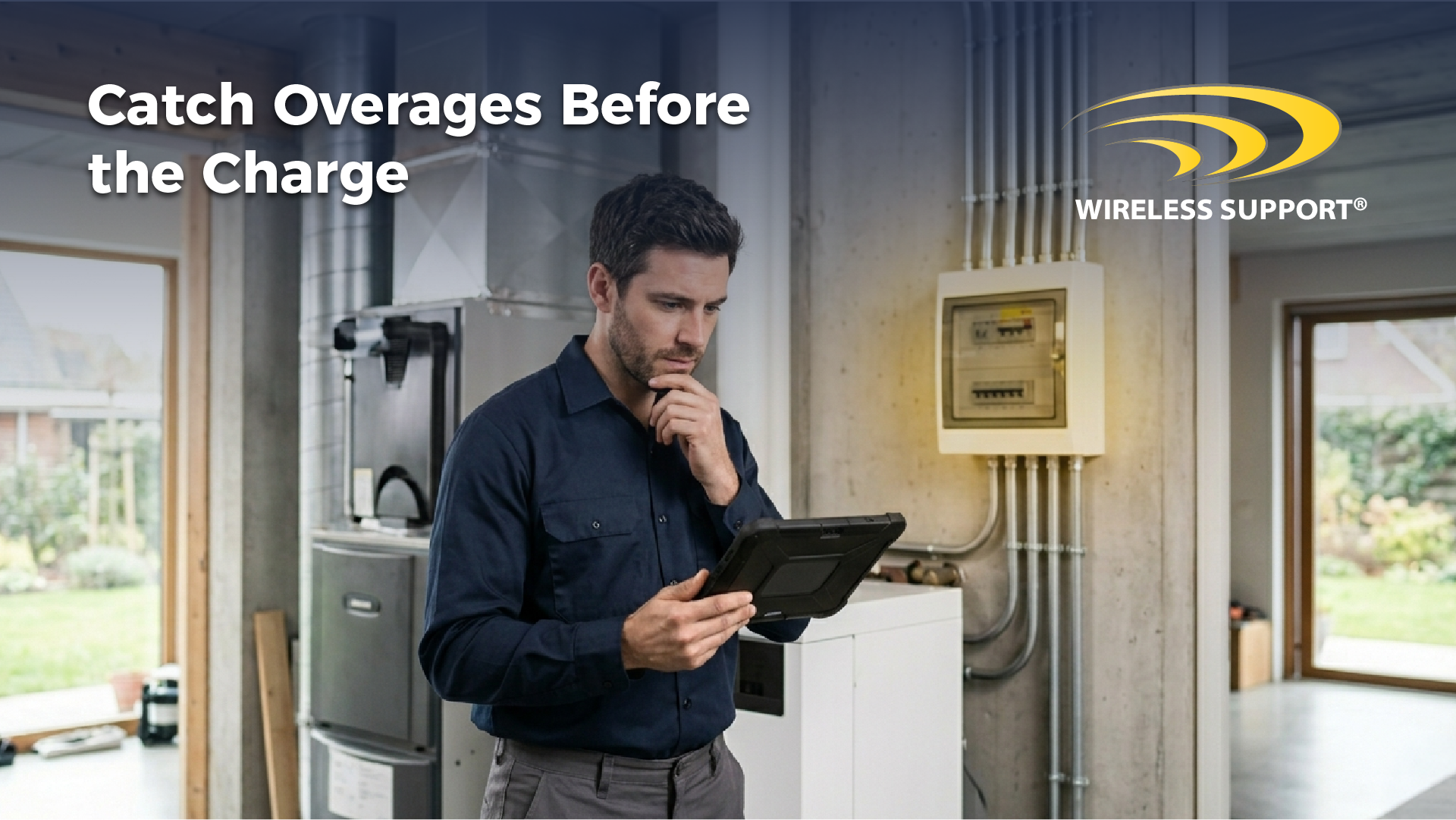 Home Services tech using a tablet