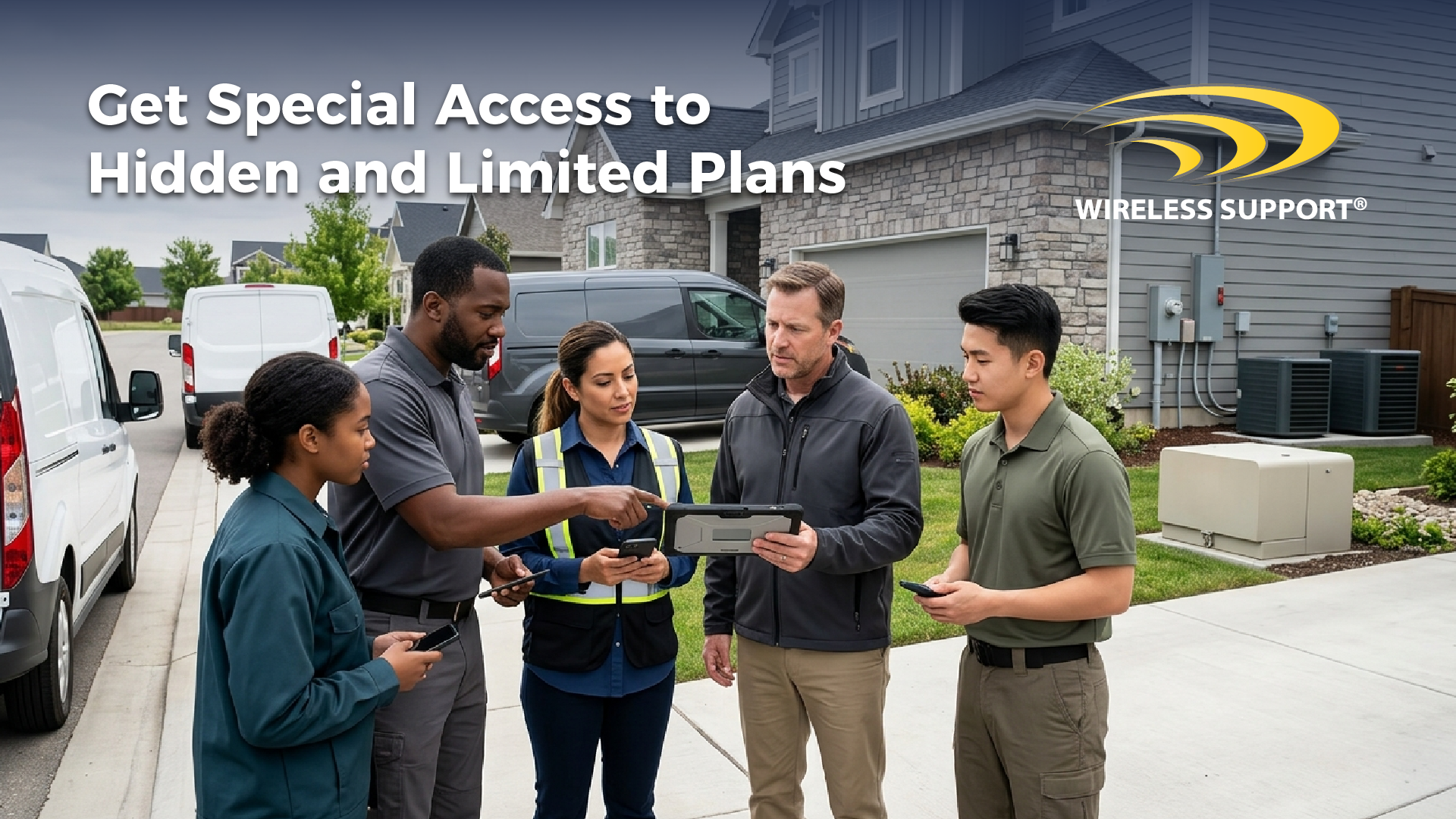 group of team members discussing wireless costs in the field